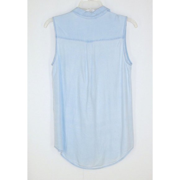 Rubbish Blue Chambray Button Up Top S Sleeveless Rayon - Picture 3 of 5